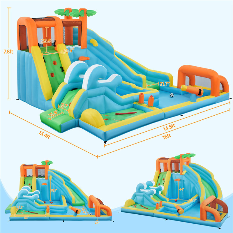 Toboggan gonflable 10-en-1 à double couloir avec souffleur 750W et jouets
