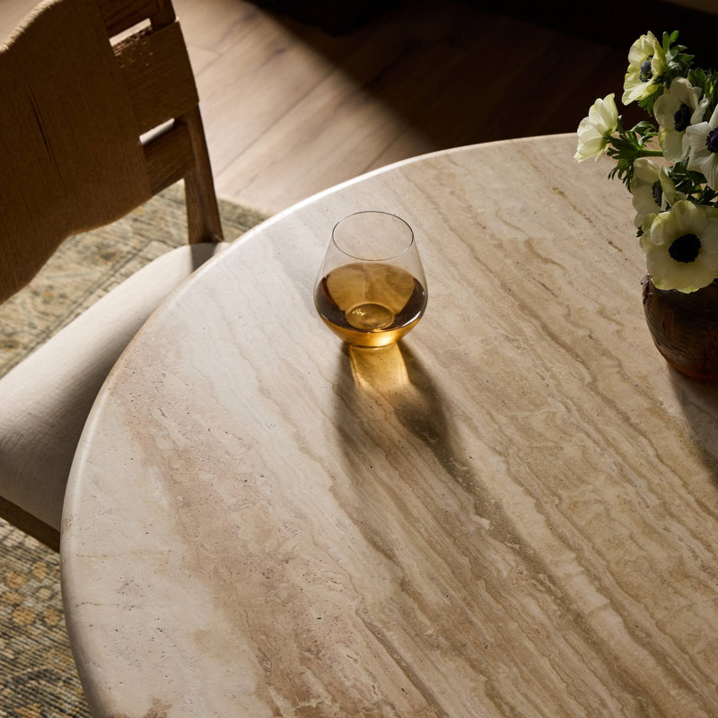 Figueroa Round Dining Table, 30" H x 42" W x 42" D, Light Beige Tavertine