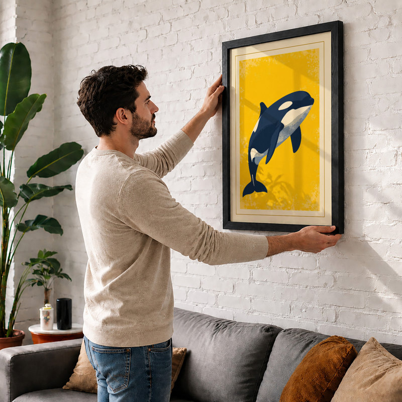 Leaping Orca Coastal - Framed Print, A2 - 59.4 x 42.0 cm, Black