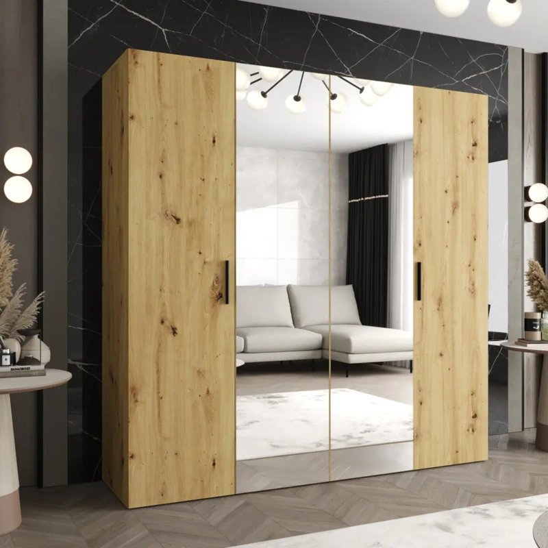 Bidle II Hinged Door Wardrobe - Family Harmony with Nature’s Touch, Oak, 202cm H x 250cm W x 52cm D