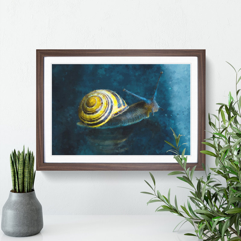 Yellow Snail - Picture Frame Graphic Art, 27cm H x 36cm W x 2cm D, Walnut Framed