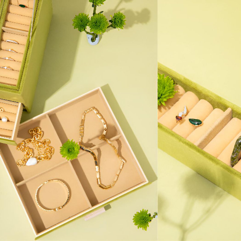 Classic Flannel Drawer Style Jewellery Box With Independent Partition Design, Soft, Delicate And Portable