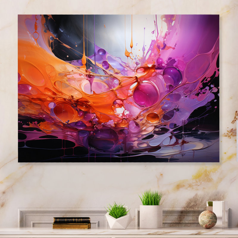 Collages de fractales abstraites orange mauve - impression moderne sur métal, H 16 po x l 32 po