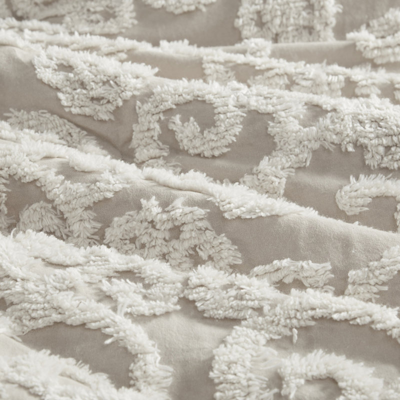 Très grand édredon en taupe 100% coton avec broderie en chenille magnifique et bourre taupe attrayante, Taupe