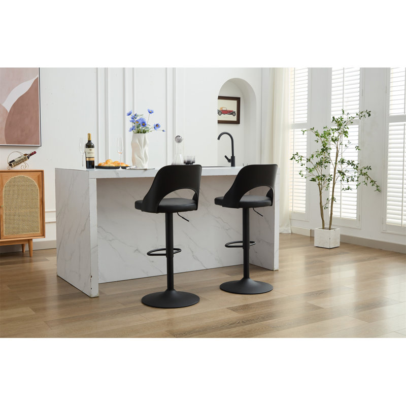 Ensemble de 2 tabourets de bar en polyuréthane, Noir