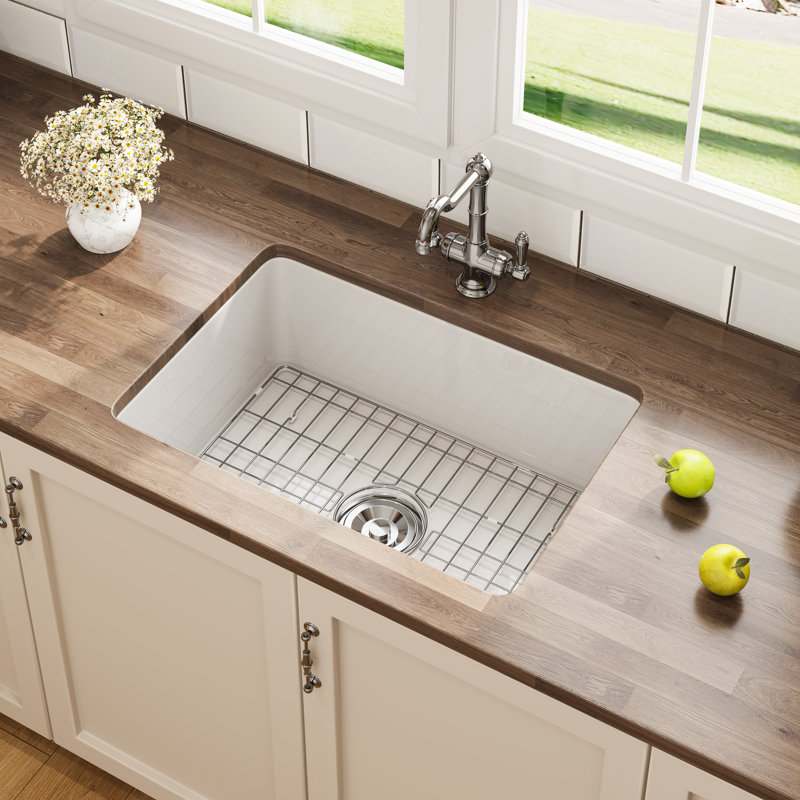 White Fireclay 27 in. Single Bowl Farmhouse Drop-in Sink