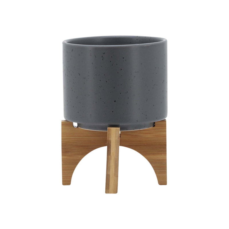 5" Planter W/ Wood Stand, 7" H x 5" W x 5" D