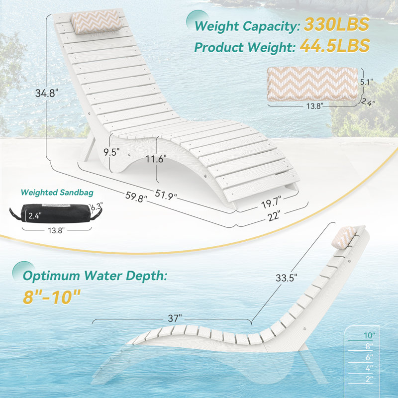 Méridiennes ergonomiques pour la piscine et le patio Aquawave avec motif à grain de bois et base anti-dérive, Blanc