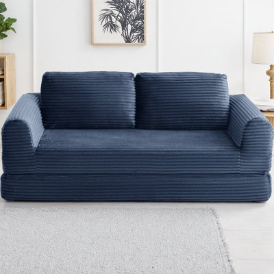 2-in-1 Folding Convertible Sofa Bed, Modern Corduroy Sleeper Futon with Pull-Out Bed & 2 Pillows, Boneless Modular Floor Couch for Living Room, Apartment, No Assembly Required