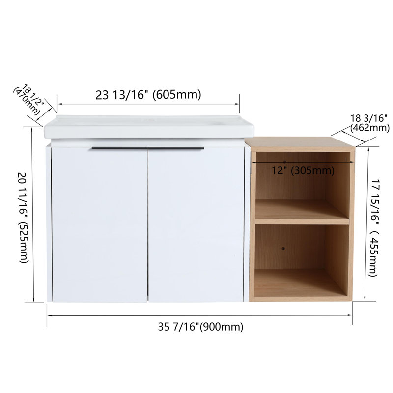 Meuble-lavabo mural simple avec plateau en céramique 35,83 po Diggines