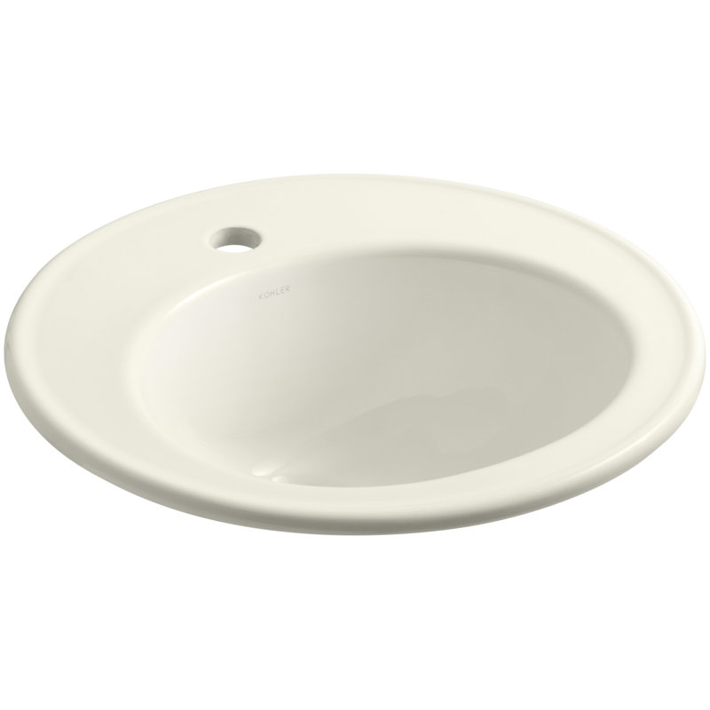 Brookline Circular Drop-In Bathroom Sink with Overflow, Biscuit, Single