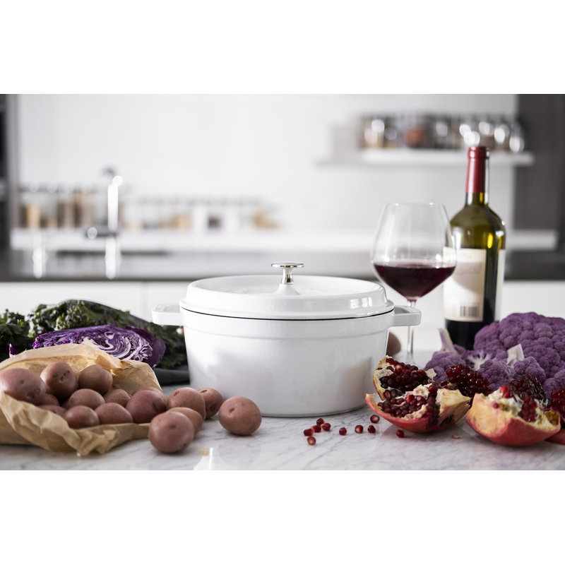La Cocotte Cast Iron Round Cocotte, White, 7 quarts