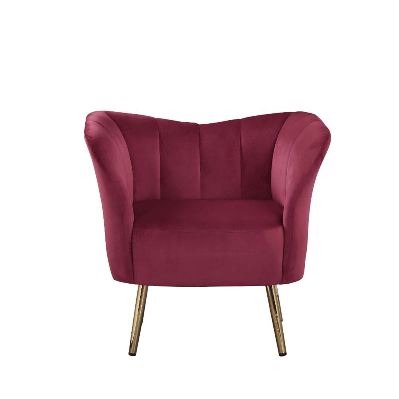 Fauteuil Reese, velours bourgogne et finition dorée, Bourgogne