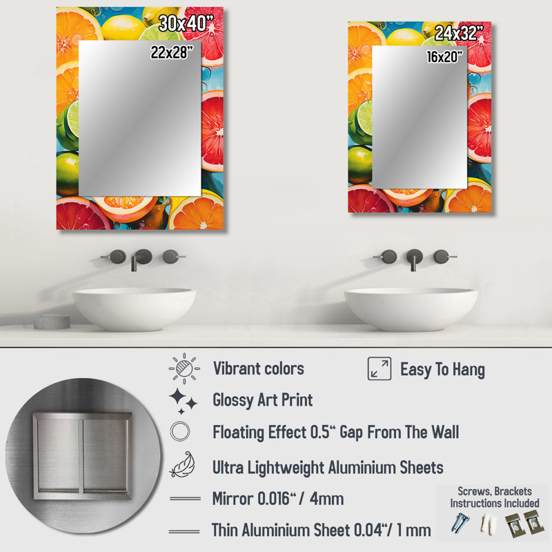 Food Popus Collage Popart - Miroir mural décoratif desserts, grand miroir traditionnel, impression sur métal, 32 po x 24 po