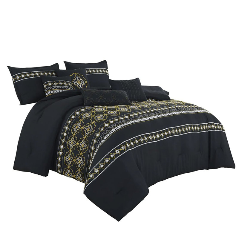 7 Piece Comforter Set Black Soft Bedding, King Comforter + 6 Additional Pieces Included