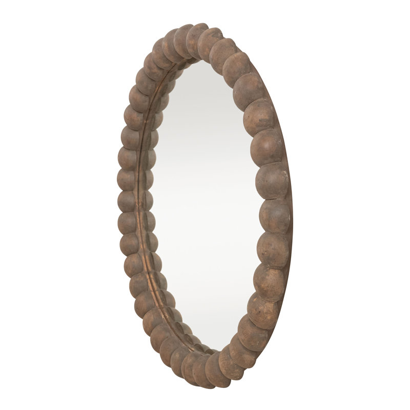 Wood Bobbin Framed Round Wall Mirror