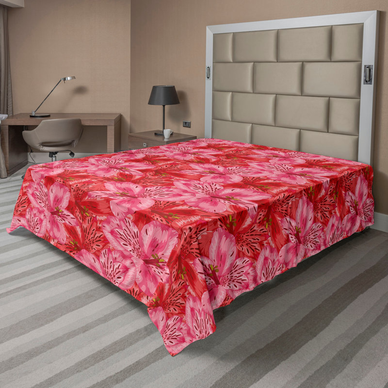Drap plat à motif floral bohème Ambesonne, Drap plat de taille double, Rose pastel, corail foncé / floral