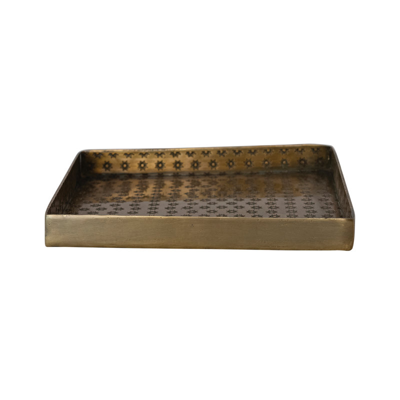 Embossed Aluminum Tray in Antique Brass Finish