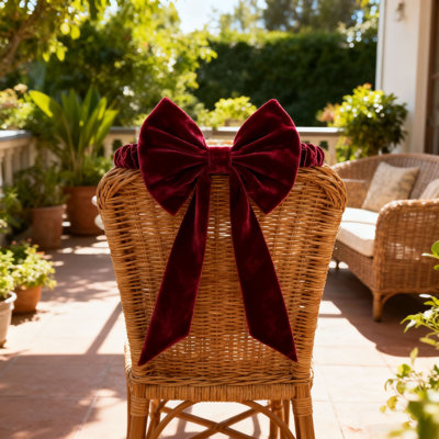 Christmas Red Bow Chair Cover With Decorative Backrest Straps Chair Cover Straps And Backrest Straps Suitable For Holiday Decoration