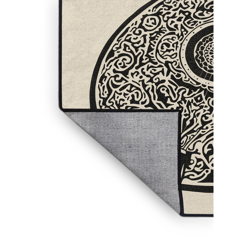 Machine Washable Osnas Oud Traditional Oriental Rug in Beige – Black Binding, 2x3