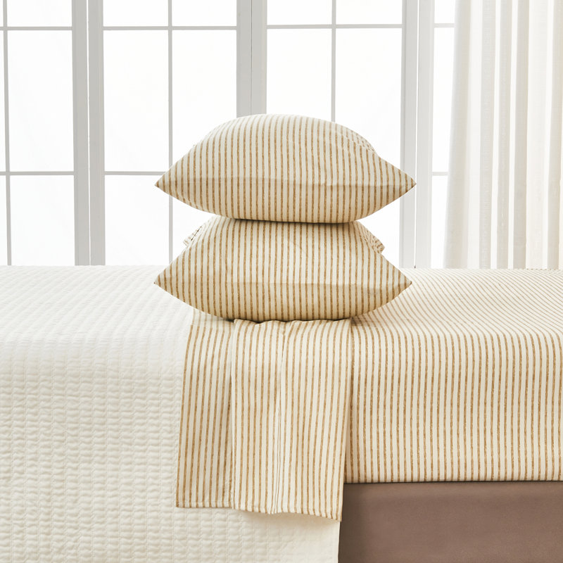 Ultra Soft Lodge Printed Microfiber Sheet Set, King, Stripe Sand