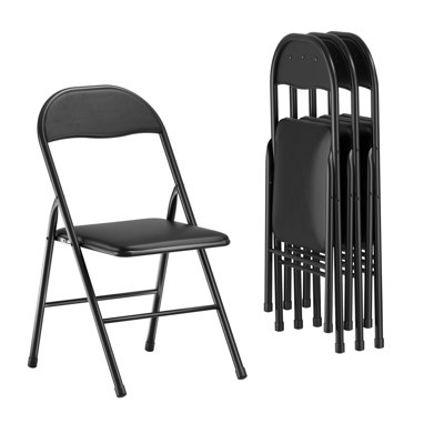 Morentz 4 Pack Folding Chairs, PU Padded Stackable Folding Chairs with Backrest, Heavy Duty Metal Frame Portable Faux Leather Chairs for Dining, Office, Party, Kitchen, Event Seating