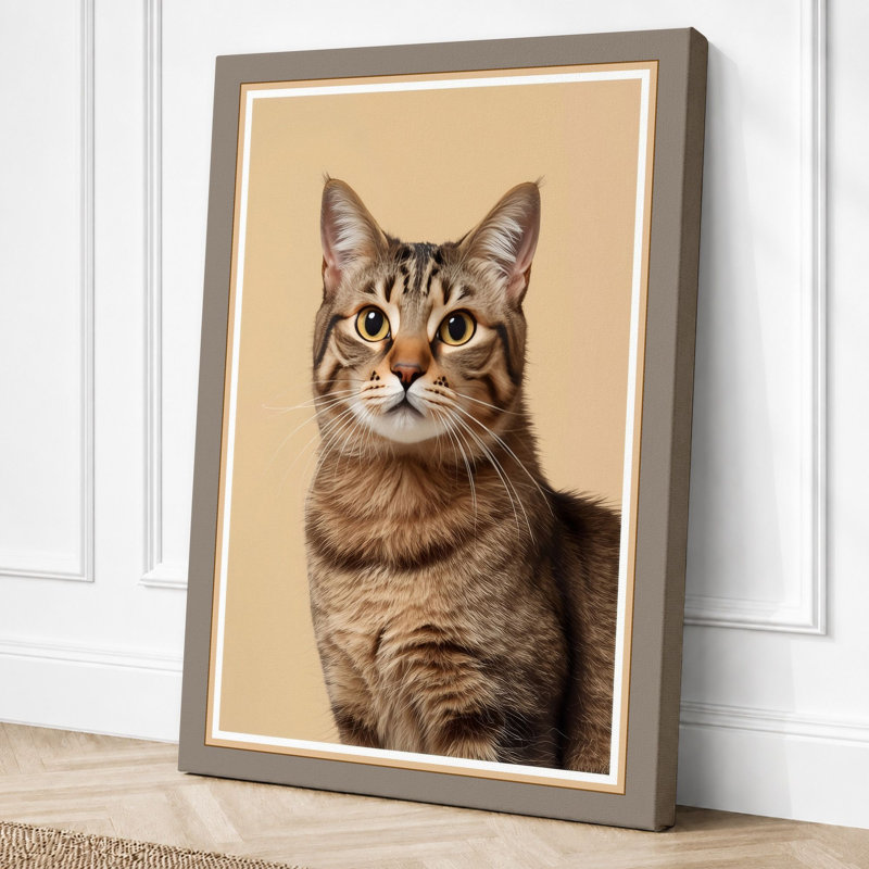 Tabby's Gaze Modern - Wrapped Canvas, 30x20 - 76.2 x 50.8 cm, Taupe Border