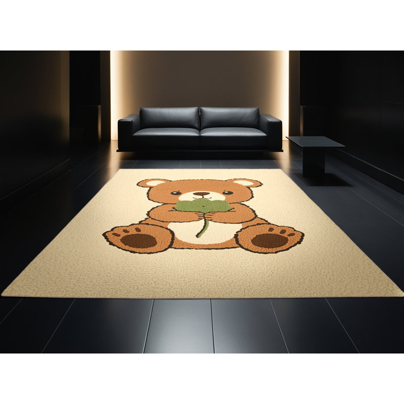Soft Plush Everitt St Patties Modern & Contemporary Abstract Area Rug in Beige – Beige Binding, 2x4