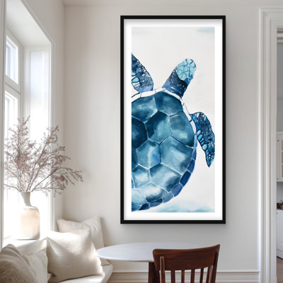 Blue Turtle - Coastal Reptile Framed Matted Print for Decor