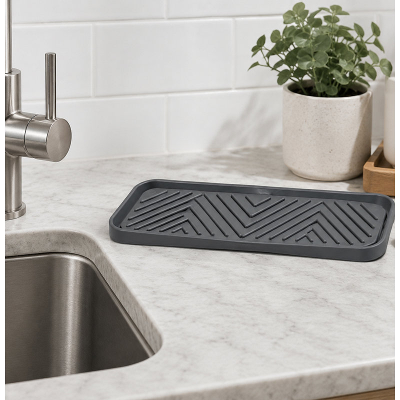 Tapis de plateau gris antidérapant avec support pour évier de cuisine TPR - paquet de 2
