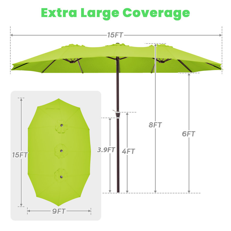 15 ft x 9 ft Rectangular Market Umbrella, Apple Green