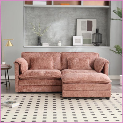 Canapé double surdimensionné en chenille avec accoudoirs amovibles, poches latérales et amp; Repose-pieds - Idéal pour le salon | Chenille | Dossier rembourré | Bois