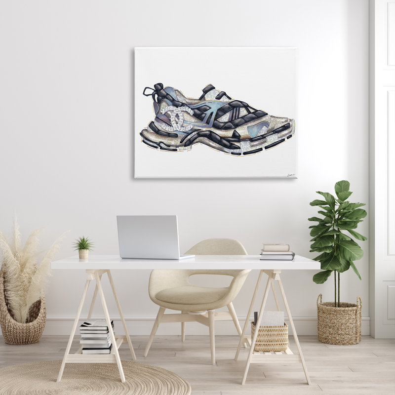 «Glam Fashion», chaussure de course à pied, sports, chaussures de sport surdimensionnées, encadrée de giclée sur blanc, art texturé par Ziwei Li