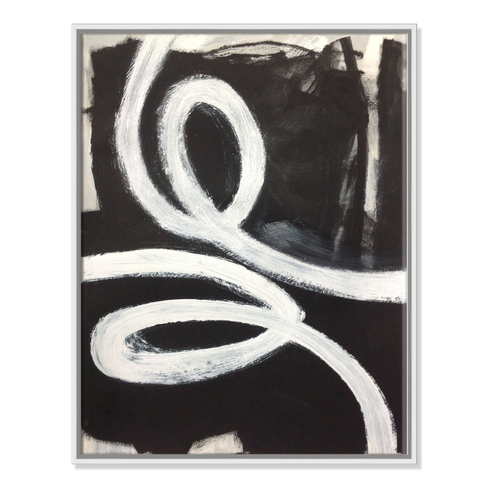 Hendrix "White Swirly Swirls 1" Print, White Framed, 61" H x 41" W x 2" D