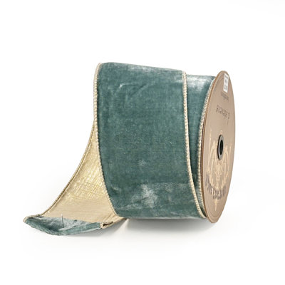 SAGE GREEN VELVET WITH PLATINUM BACK RIBBON