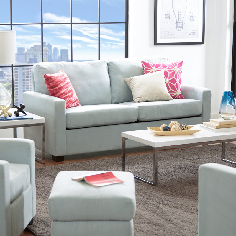 Gracie Upholstered 72.44'' Sofa, Sky Blue