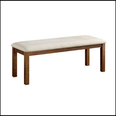 Brown Finish Dining Bench with Beige Upholstered Seat for Transitional Kitchen and Dining Room Furniture