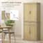 Armoire autoportante Boho avec décor en rotin, 4 portes, tiroir, 5 tablettes à niveaux et rangement réglable, finition chêne