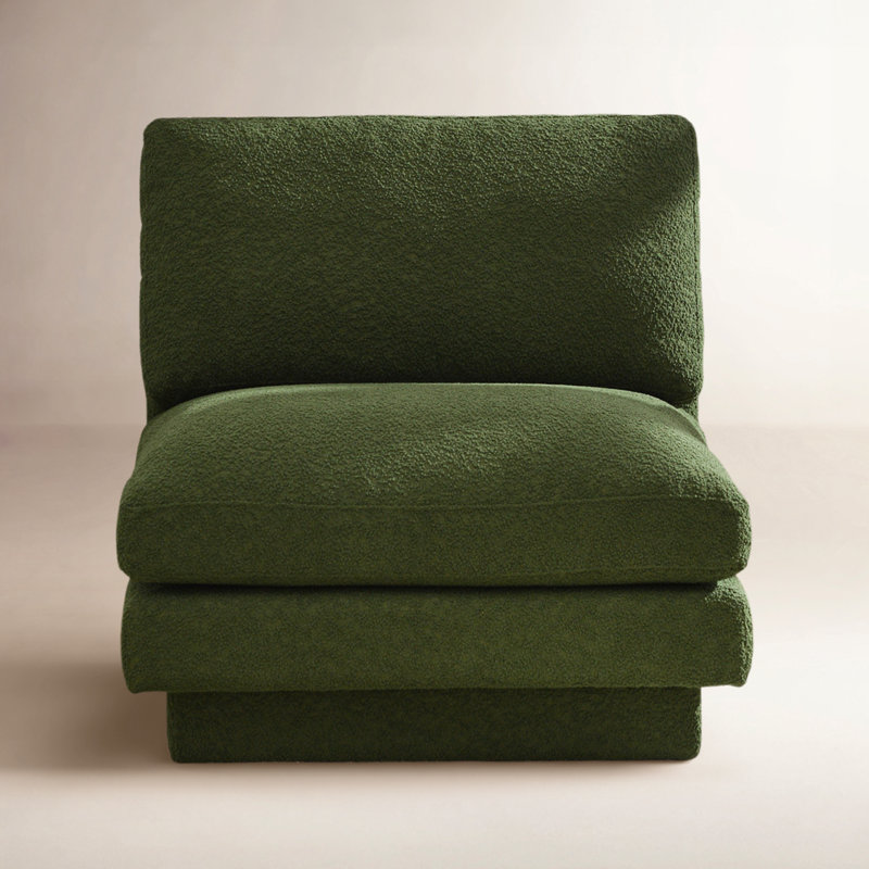 Woolf 34" Modern Boucle Upholstered Slipper Chair, Green Boucle