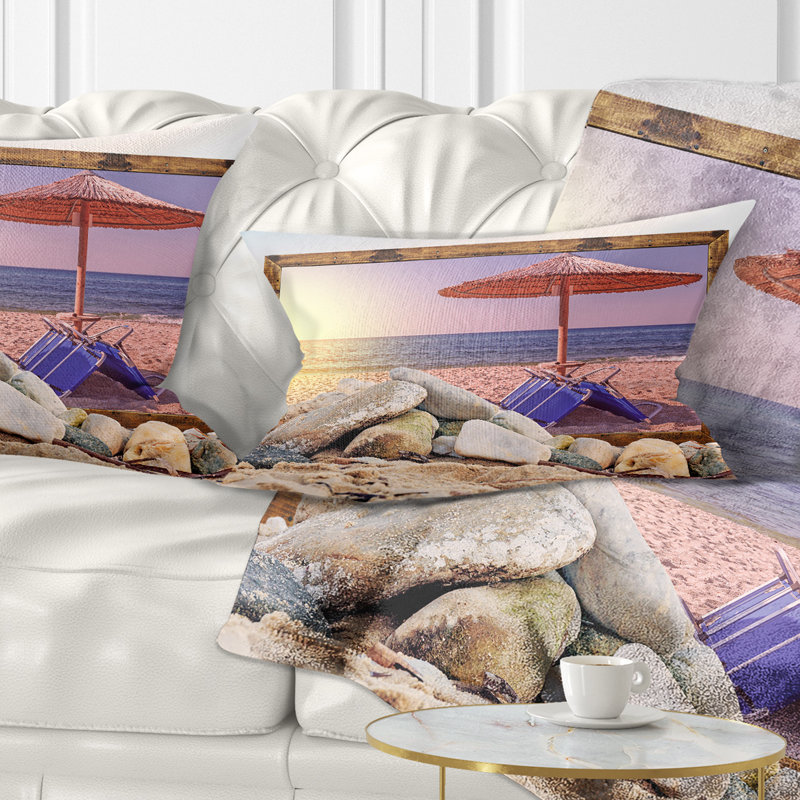 Coussin décoratif à imprimé encadré Beach Sunset