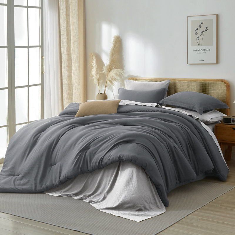 Ensemble d'édredon pour lit double 7 pièces Suncomfy, Lit double, Gris