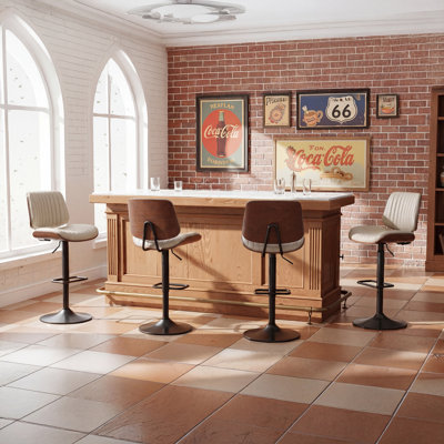 Modern Swivel 26”H Barstools, Adjustable Height Counter Stools With Bentwood, Faux Leather Upholstered Bar Stools With Footrest For Bar, Kitchen, Dining Room
