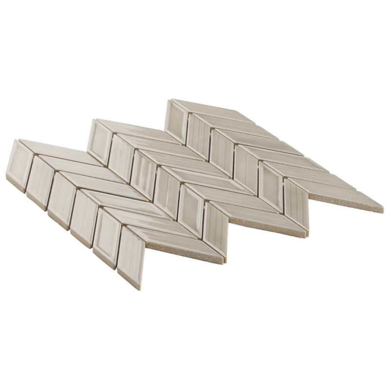 Brookline Chevron 1x5 Glossy Ceramic Mosaic Tile, Warm Gray
