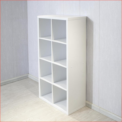 Organisateur à 8 cubes avec tablettes ouvertes au dos, conception simple et moderne pour le bureau personnel | Blanc neige | Panneau de fibres à densité moyenne