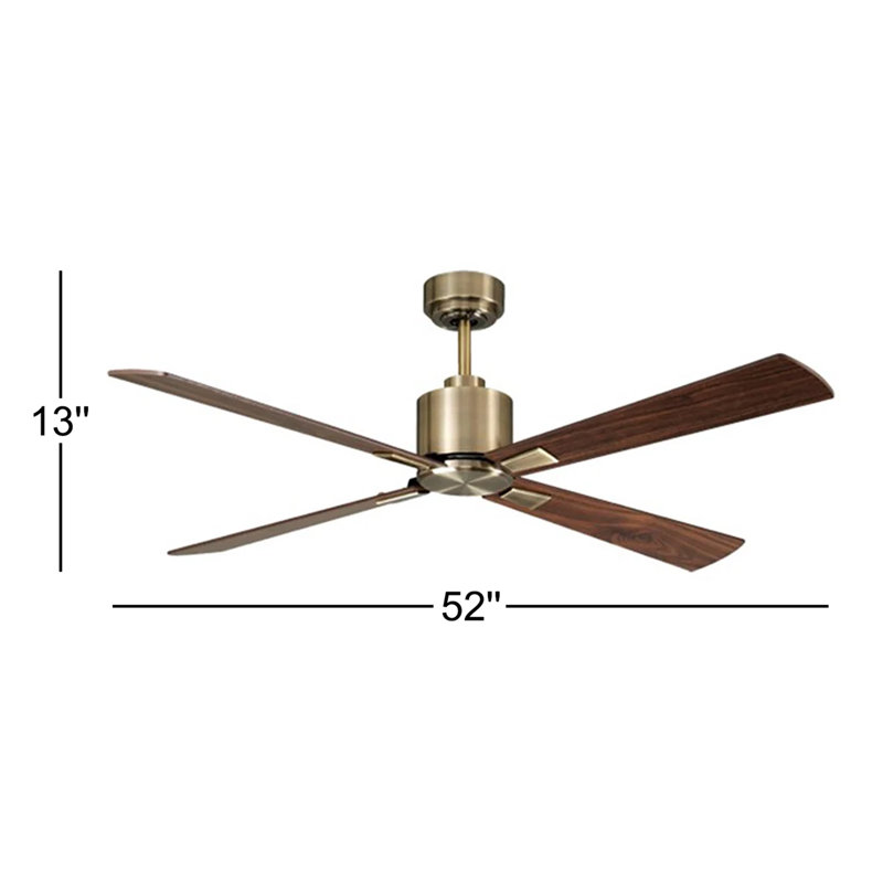 Ventilateur de plafond standard à 4 pales avec télécommande Harford, Laiton antique avec pales en noyer