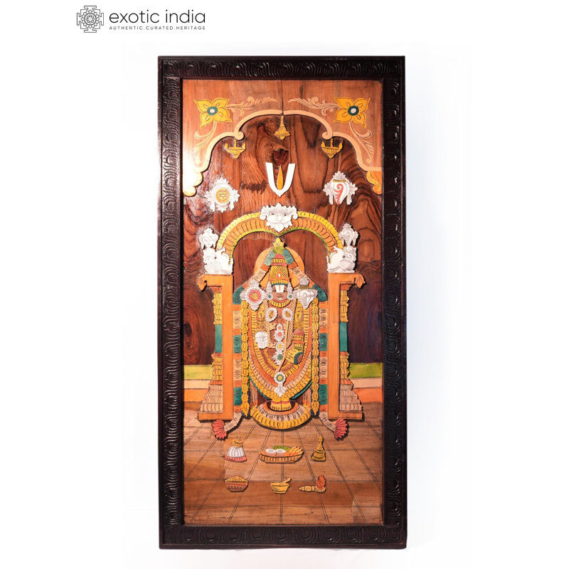 Panneau mural incrusté en bois 48 po Tirupati Balaji