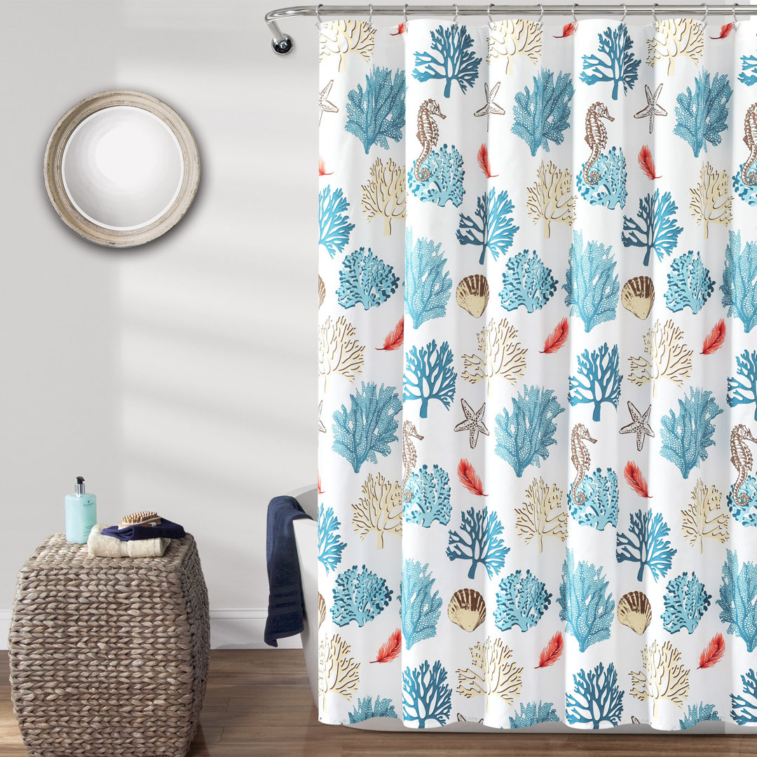 Coastal Reef Feather Shower Curtain Lush Decor