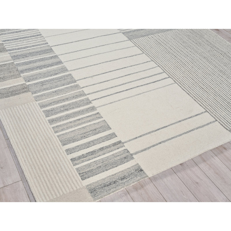 Exquisite Rugs Castine Handmade Hand-Tufted New Zealand Wool On Canvas Silver/Ivory Area Rug, Rectangle 12' x 15'