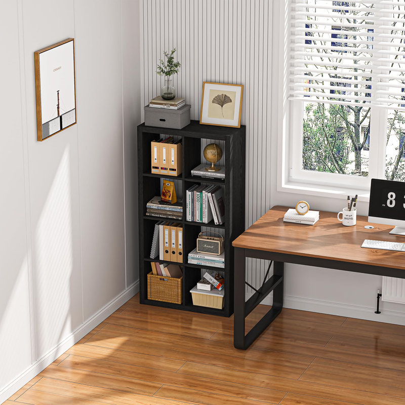 Modern 6-Cube Wood Storage Organizer Bookshelf Open Bookcase Black, Black, (6 Shelves) 37.68"H x 25.87"W x 11.22"D, 1 Pack