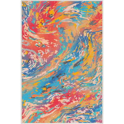  Tapis multicolore à tissage plat en marbre abstrait Abstract Harmony Boho